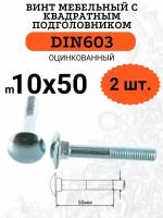 DIN603 М10х50 винт мебельный с квадратным подголовником, 2 шт