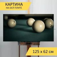 Картина на ОСП 125х62 см. "Игра, бильярд, шар" горизонтальная, для интерьера, с креплениями