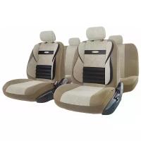 Авточехлы AUTOPROFI CMB-1105 COMFORT COMBO, мультиконтурные, велюр, 11 предметов, темно-бежевый/светло-бежевый, размер М