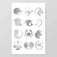 Наклейки (стикеры) "Знаки зодиака" 10х15 см, цвет серебро, 5-327, 2 штуки