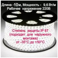 Уличная светодиодная лента, готовый комплект 10м. 220в, мощность 9,6 вт/м,( 120 светодиодов на метр)6500К(холодный белый) морозостойкая, гирлянда для оформления домов, ресторанов, LED