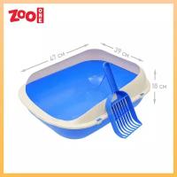Туалет для кошек Zooone с совком, (M) 47х39х18 cм, (светло-синий)