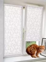 Рулонная штора с направляющими струнами Sola "Сантайм-рисунок Глория Белая роза", 62*170 см