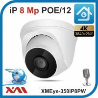 Камера видеонаблюдения купольная с микрофоном IP, 8Mpx, 2160P, XMEye-350iP8PW-2.8. POE/12 (Пластик/Белая)