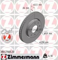 ZIMMERMANN 380216820 380.2168.20_диск тормозной! перед. 276x26/46-4x114 \ Mitsubishi Lancer 03>/Galant 2.0-2.5 96-04