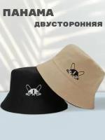 Панамка хлопковая, двусторонняя, с вышитым рисунком