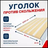 Противоскользящий алюминиевый угол-порог на ступени с пятью вставками 160мм, 2м