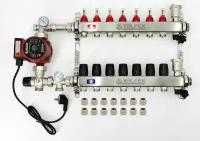 Комплект для водяного теплого пола с насосом до 110 кв/м Коллектор 7 контуров, евроконус 3/4'х16(2.0) VALFEX