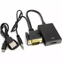 Переходник Cablexpert VGA (M) -> HDMI (F), 19M/15F, длина 15см, аудиовых Jack 3,5 (M), питан от USB