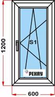 Окно из профиля рехау BLITZ (1200 x 600) 133, с поворотно-откидной створкой, 2 стекла