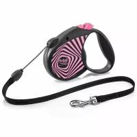 Поводок-рулетка для собак Triol by Flexi Life Geometry Pink M, размер 14.9x3.3x10.5см., черный с розовым
