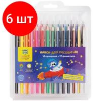 Комплект 6 шт, Набор для рисования Мульти-Пульти 12 фломастеров+14 карандашей, пласт. футляр