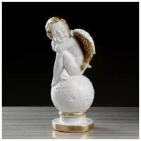 Статуэтка "Ангел на шаре со звёздами" бело-золотая, гипс, 40 см