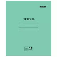 Тетрадь зелёная обложка 12 л., клетка с полями, офсет №2 эконом, "пифагор", 104984