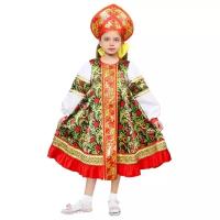 Русский народный костюм для девочки "Рябинка", платье, кокошник, размер 32, рост 122-128 см