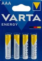 Батарейка алкалиновая Varta Energy, AAA, LR03-4BL, 1.5В, блистер, 4 шт