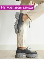 Туфли женские натуральная кожа полуботинки, Reversal, 3508R_Серый-велюр-(Серый)-37