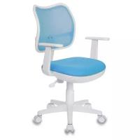 Кресло детское Бюрократ ткань/сетка голубая, пластик белый