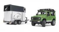 Bruder 02592 "Внедорожник Land Rover Defender" с прицепом-коневозкой и лошадью