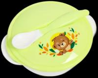Набор тарелка с ложкой "Друзья" на присоске, цвет зеленый 3630399