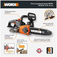 Аккумуляторная цепная пила Worx WG322E.1, 20В, 25 см, АКБ 2Ач + ЗУ 2А