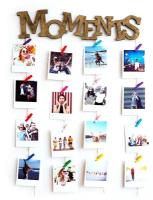 Фоторамка коллаж "Moments" на 30 фото, орех, рамка для фото, мудборд, мультирамка с прищепками
