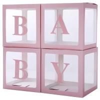 Набор коробок для воздушных шаров Baby, розовый, 30*30*30 см, в упаковке 4 шт. 7119134