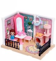 Мебель для кукол КНР "Уютная комната", с куклой, котиками, аксессуарами (686-004)
