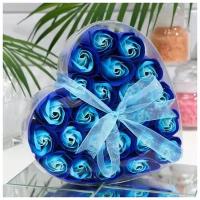 Набор, бирюзово-синие розы" 24 мыльных лепестка в пвс коробке
