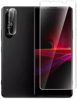 Защитное стекло на Sony Xperia 1 III (Сони Иксперия 1 III ) на Экран и Камеру, (гибридное:пленка+стекловолокно), прозрачное тонкое Hybrid Glass, Brozo