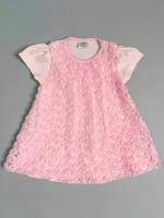 Нарядное платье для девочки Цветочная фантазия, розовое, с коротким рукавом, на выписку, на крестины 24 (74-80) 6-9 мес