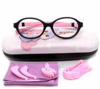 Детская антивандальная оправа (1-2 года) для маленьких, со стопперами и резинкой, Penguin Baby PB62542-C3, цвет черно-розовый, с футляром и салфеткой