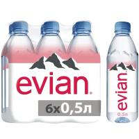 Вода минеральная природная столовая питьевая Evian негазированная, ПЭТ, 6 шт. по 0.5 л