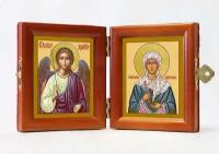 Складень именной "Мученица Ирина Египетская - Ангел Хранитель", из двух икон 8*9,5 см