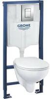 Комплект унитаза Grohe Bau Ceramic унитаз подвесной, с сиденьем микролифт, инсталляция, клавиша хром (39586000)