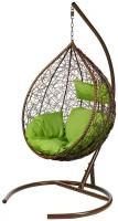 Кресло подвесное Bigarden "Tropica", коричневое, со стойкой, зелёная подушка (чехол в подарок)