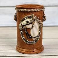 Декоративный керамический стаканчик с головой лошади в винтажном стиле