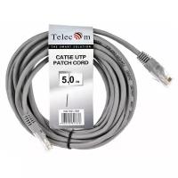 Патч корд 5 метр Telecom UTP 5е RJ45 интернет кабель LAN сетевой Ethernet патчкорд серый (NA102--5M)