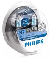 Лампа галогенная Philips H7 White Vision Ultra 4200K 12V 55W, 2шт, 12972WVUSM
