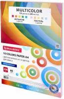 Бумага цветная 10 цветов BRAUBERG "MULTICOLOR" А4 80 г/м2 200 л (10 цветов x 20 листов) 114209 1 шт