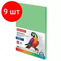 Комплект 9 шт, Бумага цветная BRAUBERG, А4, 80 г/м2, 100 л, интенсив, зеленая, для офисной техники, 112451