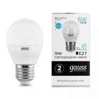 Лампа светодиодная Gauss LED Elementary Шар 6Вт E27 450Лм 4100K (53226), 2 шт