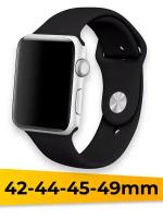 Силиконовый ремешок для Apple Watch 42-44-45-49mm / Спортивный сменный браслет для умных смарт часов Эппл Вотч 1-9 Series и SE, Ultra / Black