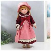 Кукла коллекционная керамика "Нина в розовом платье и бордовом жакете" 40 см 7559297