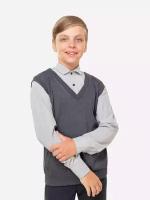 Рубашка обманка с жилеткой школьная для мальчика подростка HappyFox, HF1011MBL размер 164, цвет т.серый