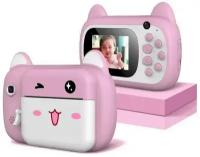 Фотоаппарат моментальной печати детский Котик (Розовый)