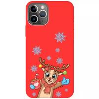 Силиконовый чехол на Apple iPhone 11 Pro / Эпл Айфон 11 Про с рисунком "Christmas Deer" Soft Touch красный