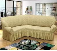 Чехол на угловой диван универсальный с оборкой "Жаккард", накидка дивандек для углового дивана