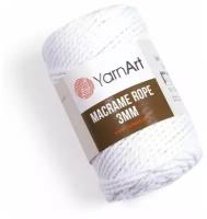 Пряжа YarnArt Macrame Rope 3mm - 1 шт, цвет 751 белый (Ярнарт Макраме Ропе 3мм) Шнур для вязания, 250г, 63м, 60%хлопок 40%вискоза с полиэстером