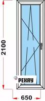 Балконная дверь из профиля рехау BLITZ (2100 x 650) 57, с поворотно-откидной створкой, 2 стекла, левое открывание